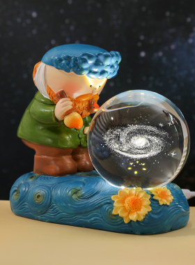 速发梵高星空水晶球小夜灯摆件办公室工位书桌艺术家饰装品送学生