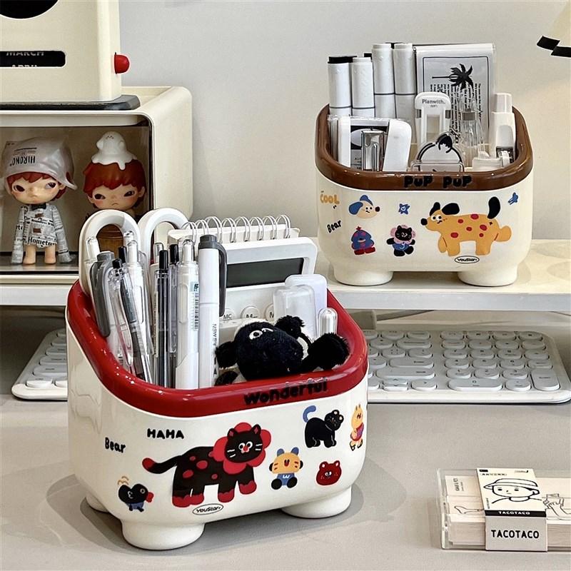 速发笔筒收纳盒学办桌面生公室颜高值可爱笔盒大容量书桌儿童文具