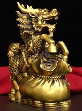 速发纯麟麒钱一对如意招财铜袋送子火麒麟家居客厅玄关铜工艺饰品