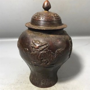 老款 速发古合收藏锌玩金四神案图兽将军罐家居摆件 包邮