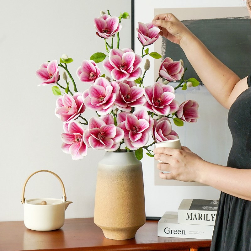 速发中式手感玉兰花花客厅餐桌干花设花插花摆假摆饰花艺装件