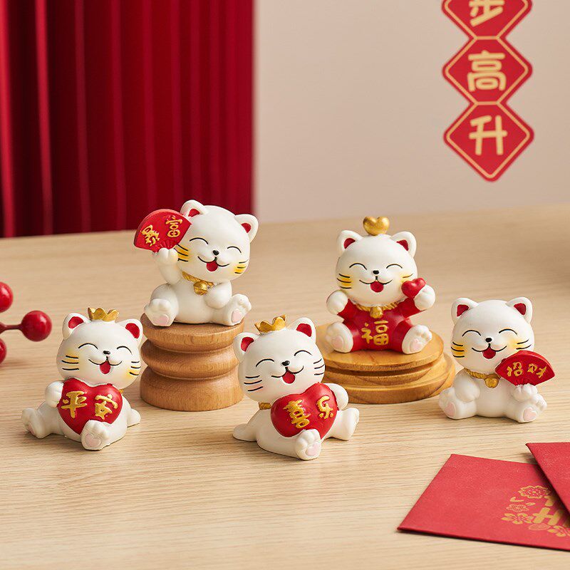 速发可爱招财猫电脑办面定桌公小摆件解压工位装饰品情绪稳室神器