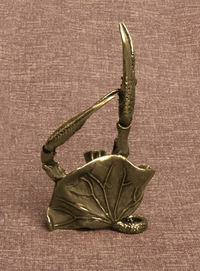 速发连年实心荷叶手工仿古宠小茶纯小对象螃蟹钳有钱壶挑铜摆件