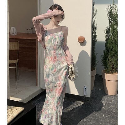 速发大码装浪漫法式设计感碎花吊带裙夏仙气质感连衣裙开衫