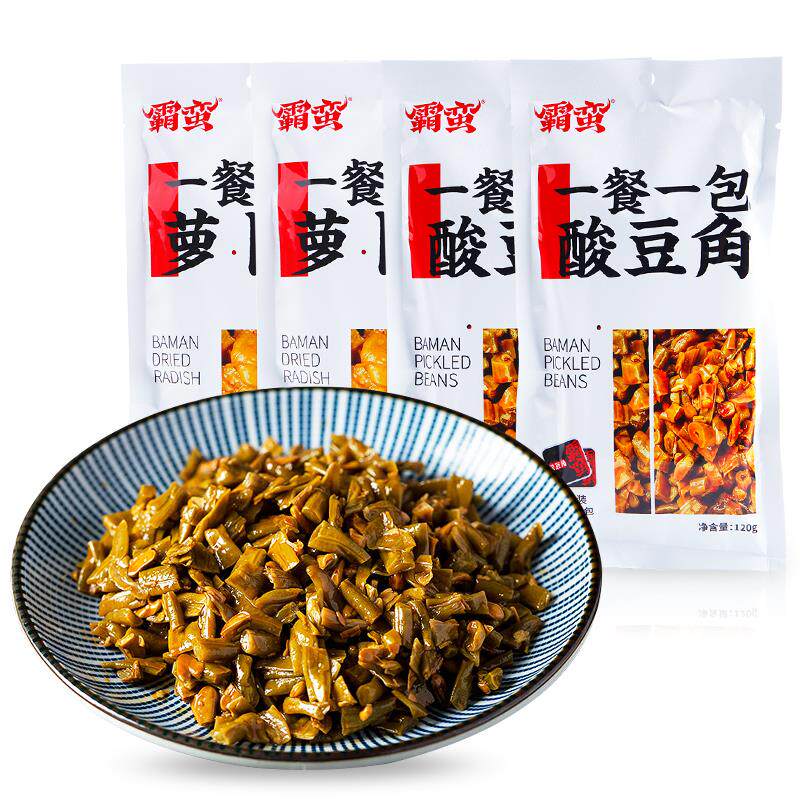 霸蛮酸豆角萝卜干4袋 湖南特产小菜泡面拌饭拌粉小包装香辣下饭菜