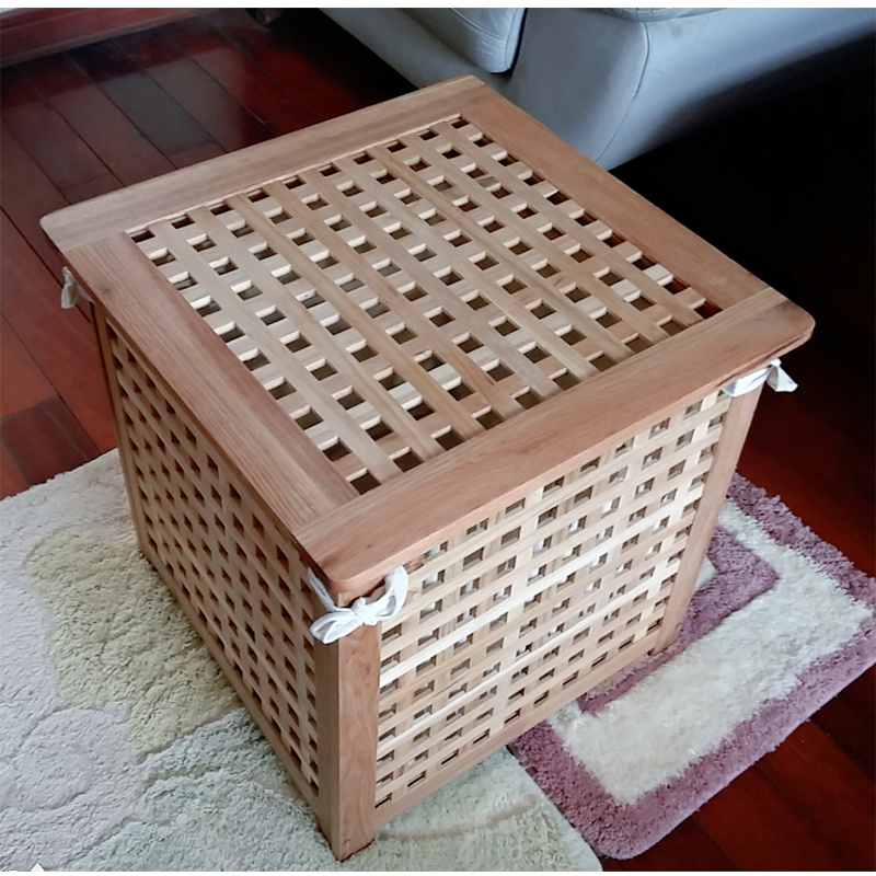 包邮出口实木箱网格储物箱收纳箱整理箱可坐茶几家用洗衣筐脏衣篮