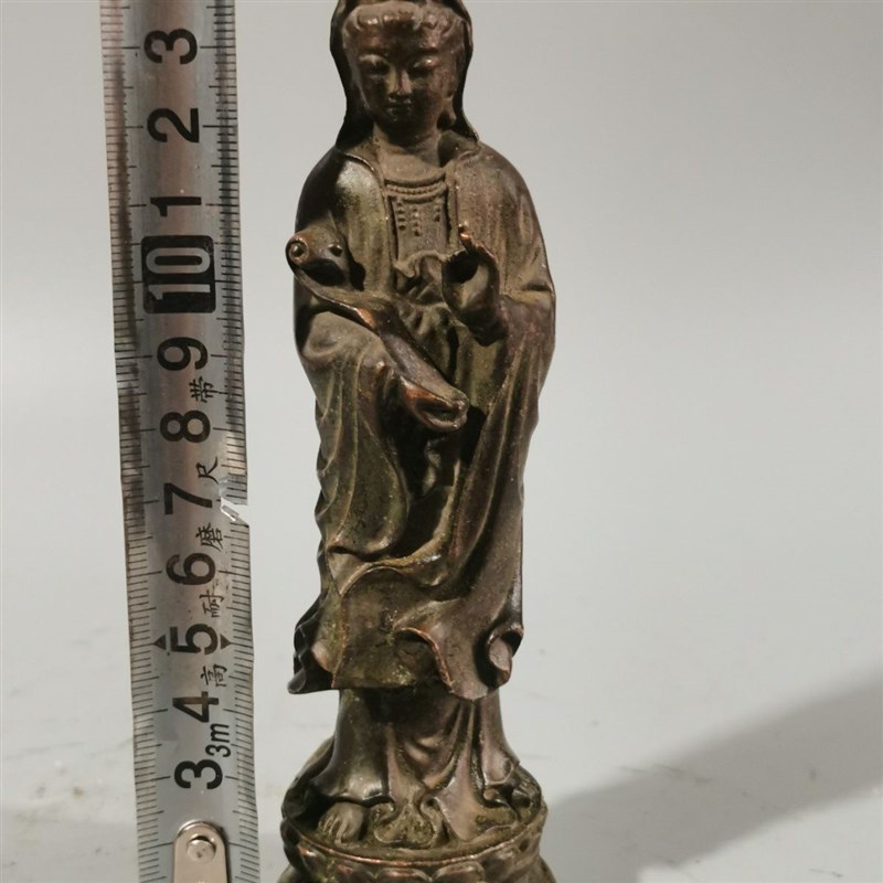 速发仿古铜莲花观音菩萨家居供养装饰礼品古玩铜器收藏品