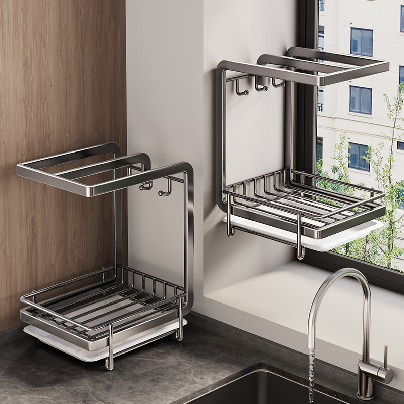 速发厨房水槽洗物架抹布架免打布抹孔沥水架水池边钢丝球置洁精收