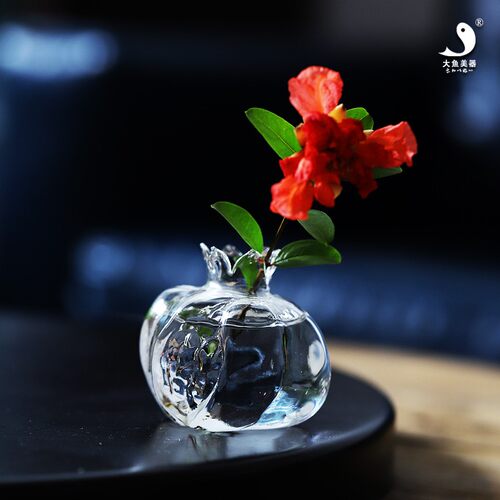 速发手工玻璃南瓜花瓶梅瓶日式中式禅意花器插花台面花插水培茶席