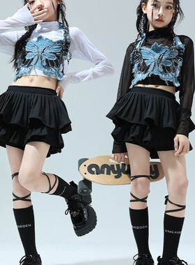 速发孩爵士舞服o少儿走装街舞潮秀牛仔蝴蝶少儿嘻哈hiph装p表演出