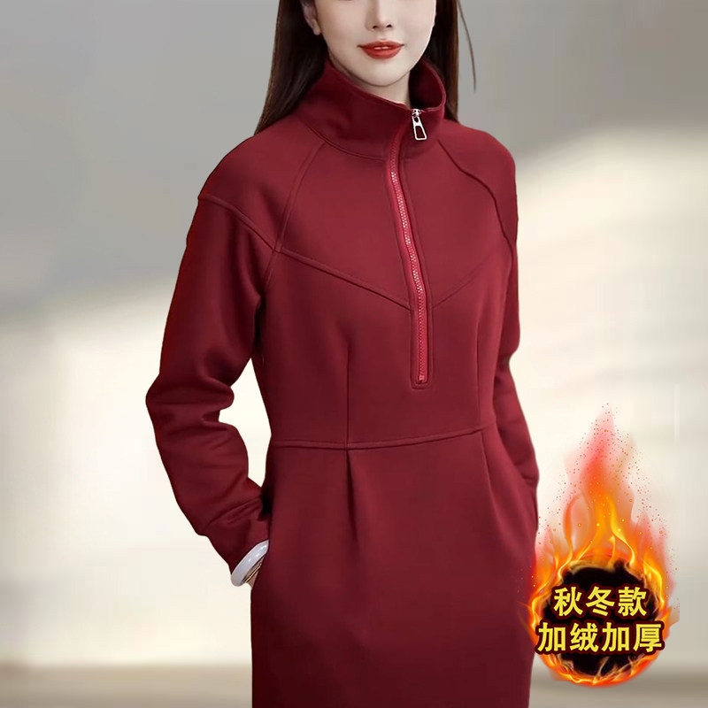 速发大码装春秋冬新款翻领加尚加厚中长衣裙子慵懒风时绒减龄连款