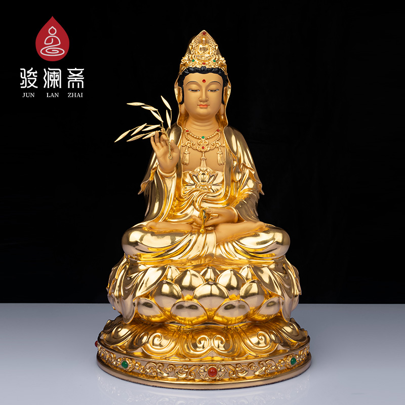 速发 全铜贴金家观世音菩萨》 用坐莲观音佛像《客厅神像摆