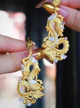 有美一龙·珍珠耳坠古法镀金复古国潮高级感本命年生肖龙耳环配饰