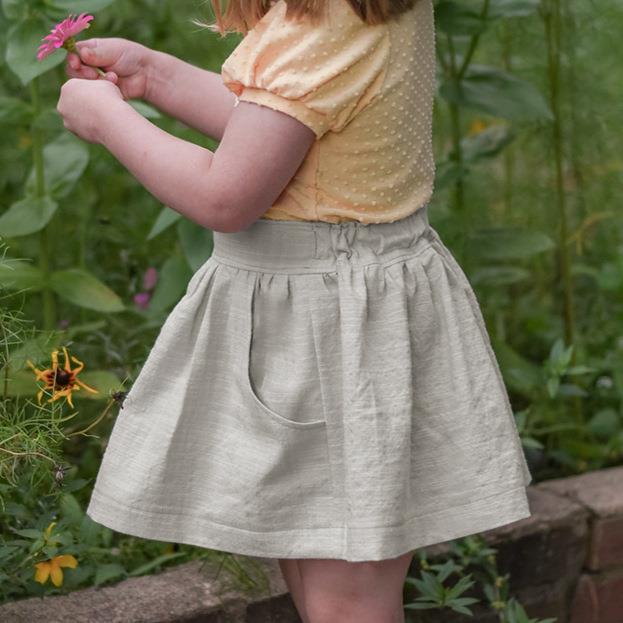 森系口袋小半裙童棉麻松紧腰收褶裙子2025夏季可爱舒适短裙儿童女