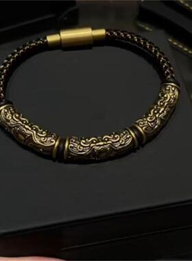 复古饕餮黑金手链半圆设计新中式国潮文化百搭男士手环时尚高颜值