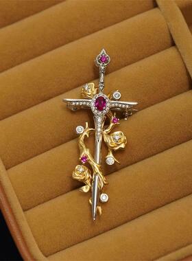 《荆棘玫瑰之剑》胸针吊坠两用款复古十字架小众高级礼物