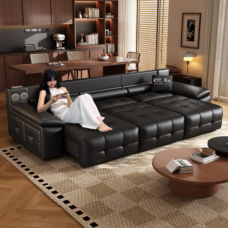 恒社意式极简电动伸缩真皮沙发