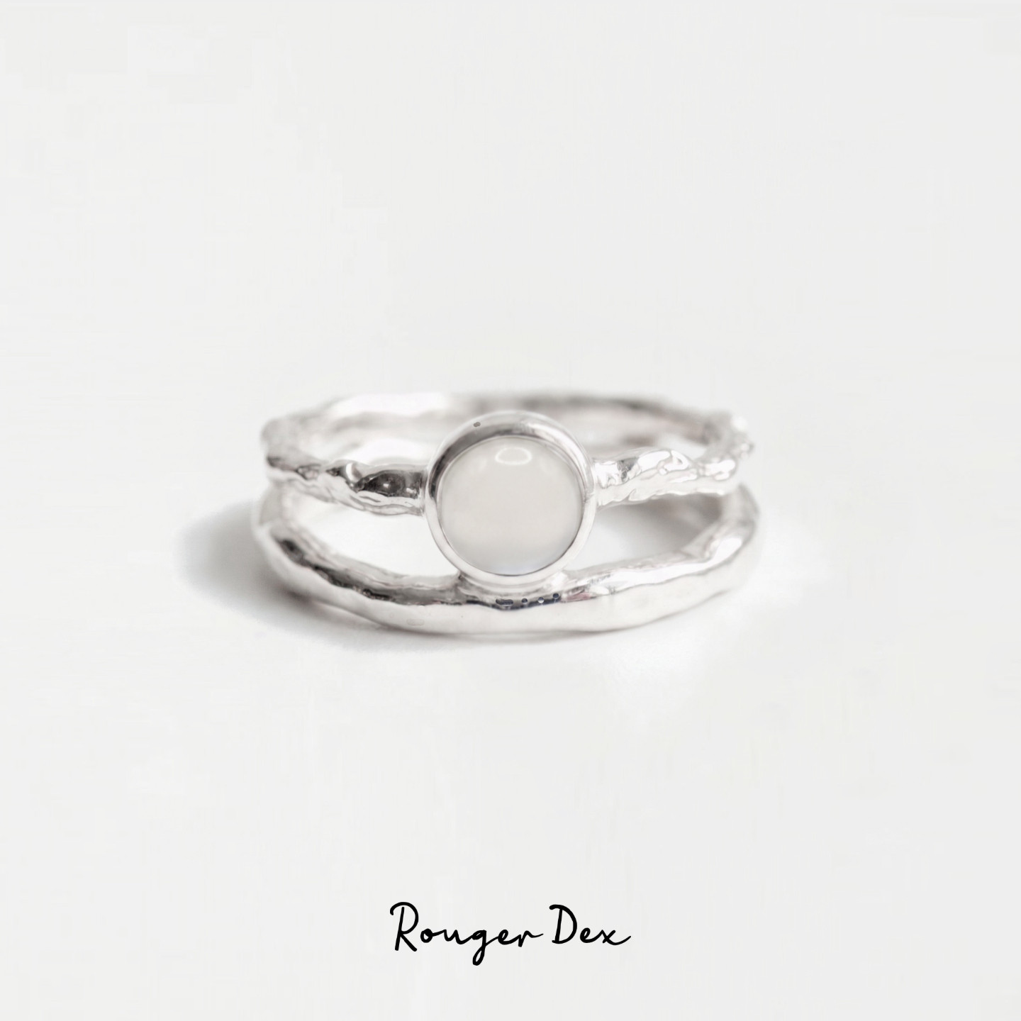 Rouger Dex 手工肌理双层白玛瑙叠戴戒指中古925银百搭高级感礼物
