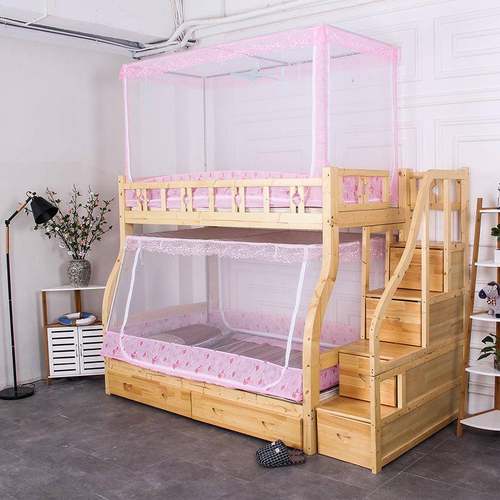 子母高床蚊帐家用上下床帐梯柜层床低儿双ROT童蚊拉链加密支架伸