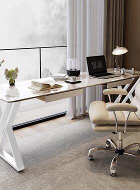 岩板长条桌c靠墙书桌40m无品牌/双人阳台窄条卧室女生脑白色奶油