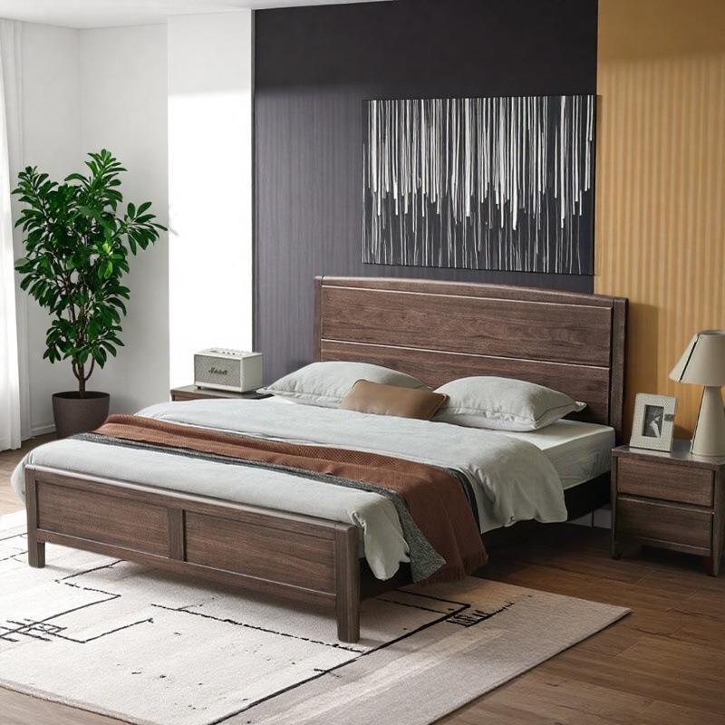 实木床现代简约胡桃.木1.2T-6102米单用人床家实木1储8m双人床主