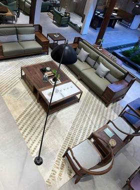 北美桃黑厅胡木新组中式实木沙发合新奢简约大户77075型沙发别墅