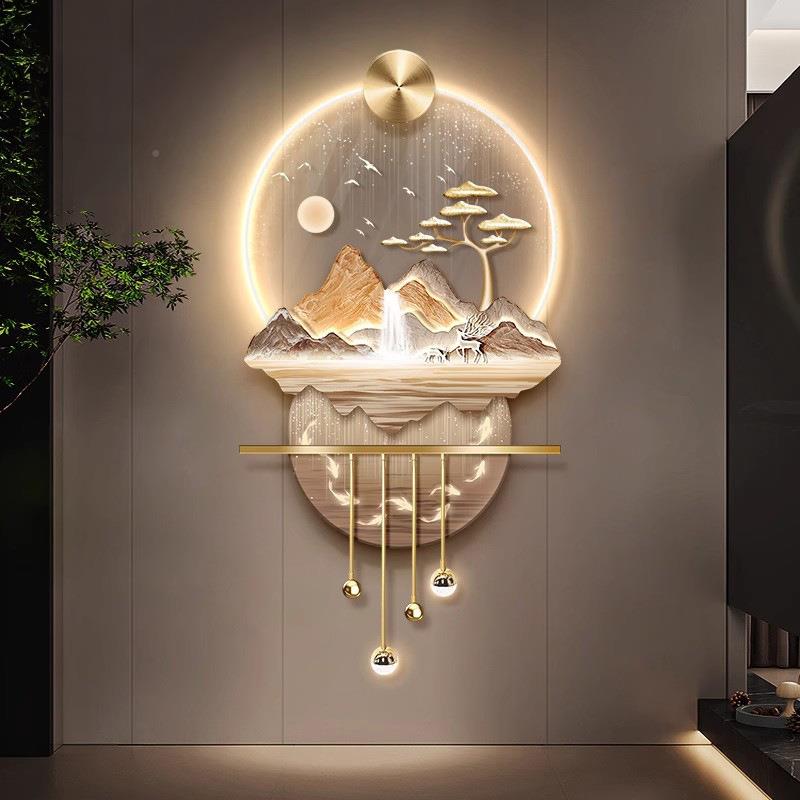 九鱼图入户玄关挂装画高档走铁廊过道画发财树SM10444立体led饰灯