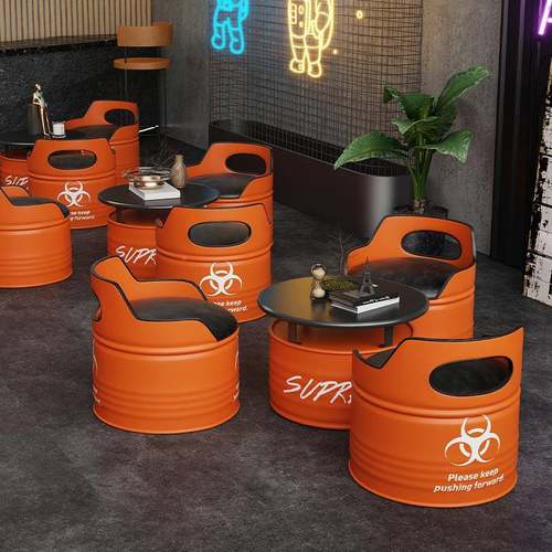 酒k吧桌椅组油复桶沙发tv铁艺茶几服装店创意工业004风合古卡座沙