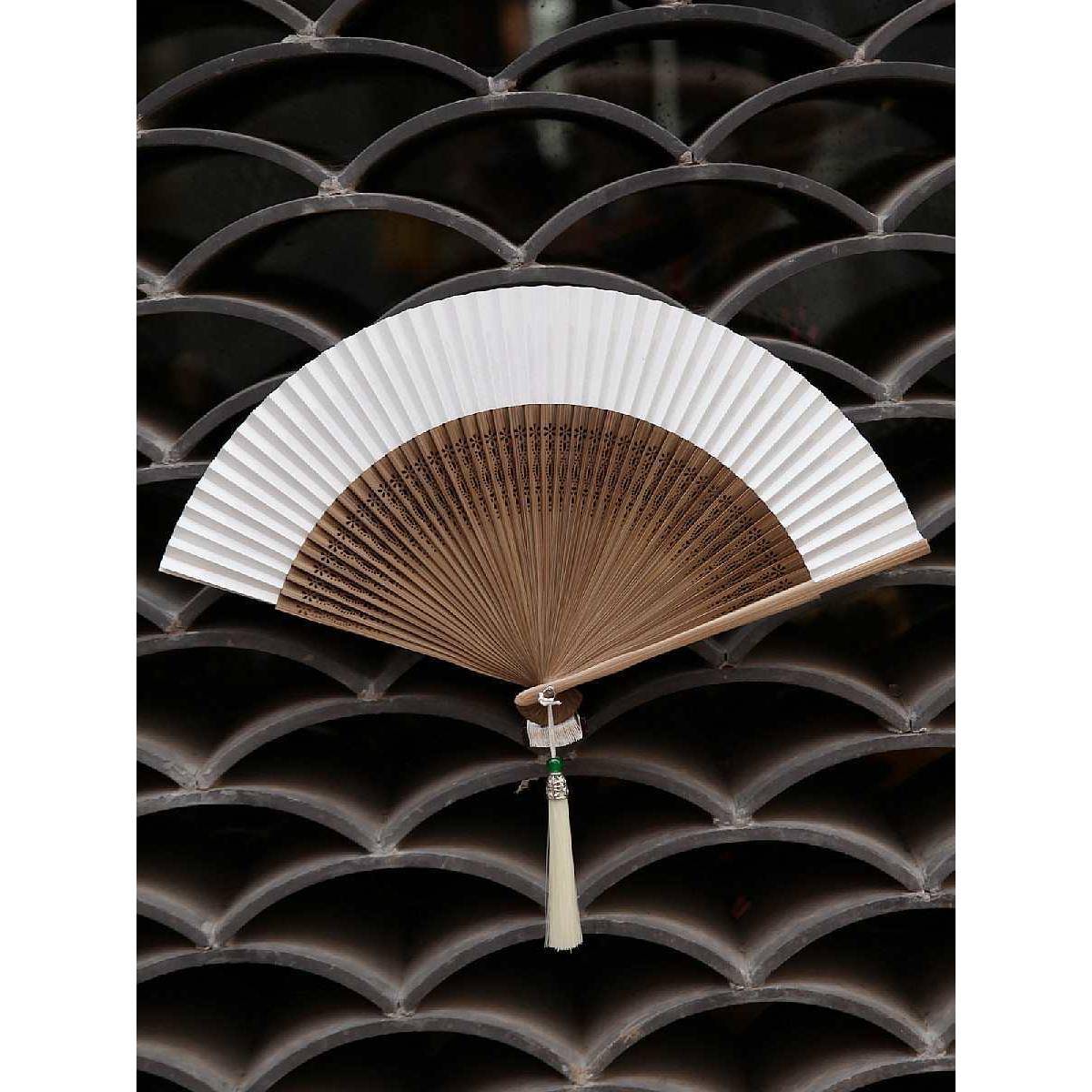 宣纸扇子空白色折扇可画书无品牌/老扇双面扇黑色复古风把玩竹流