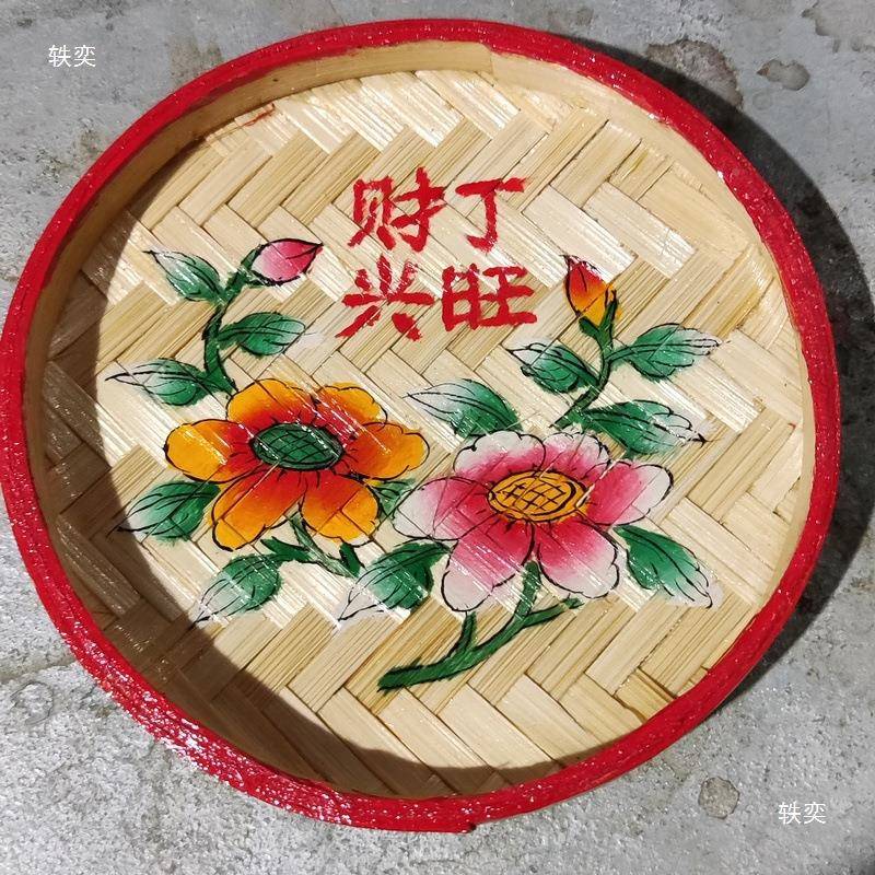 潮汕手绘QQG竹编篮子竹筛葫喜庆篮彩子潮州绘篮喜婚庆手花信吊饰