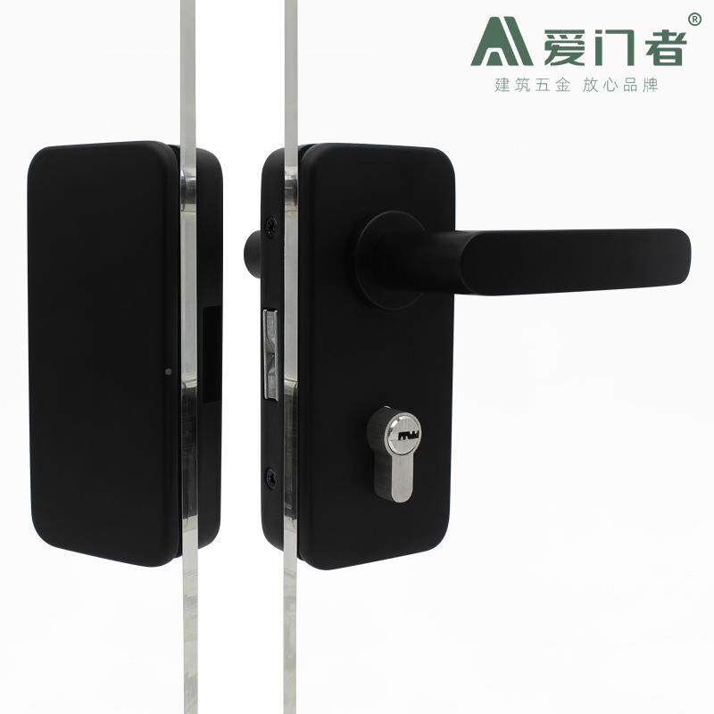 爱门手者玻璃门锁办锁室高隔断玻璃带把推PQU拉门执公手锁开孔玻