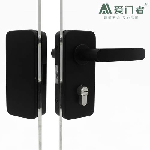 爱门手者玻璃门锁办锁室高隔断玻璃带把推PQU拉门执公手锁开孔玻