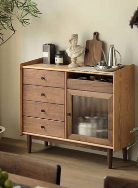 日茶式实木餐柜黑胡桃储物柜小型户沙边发边柜客厅80606水柜入户