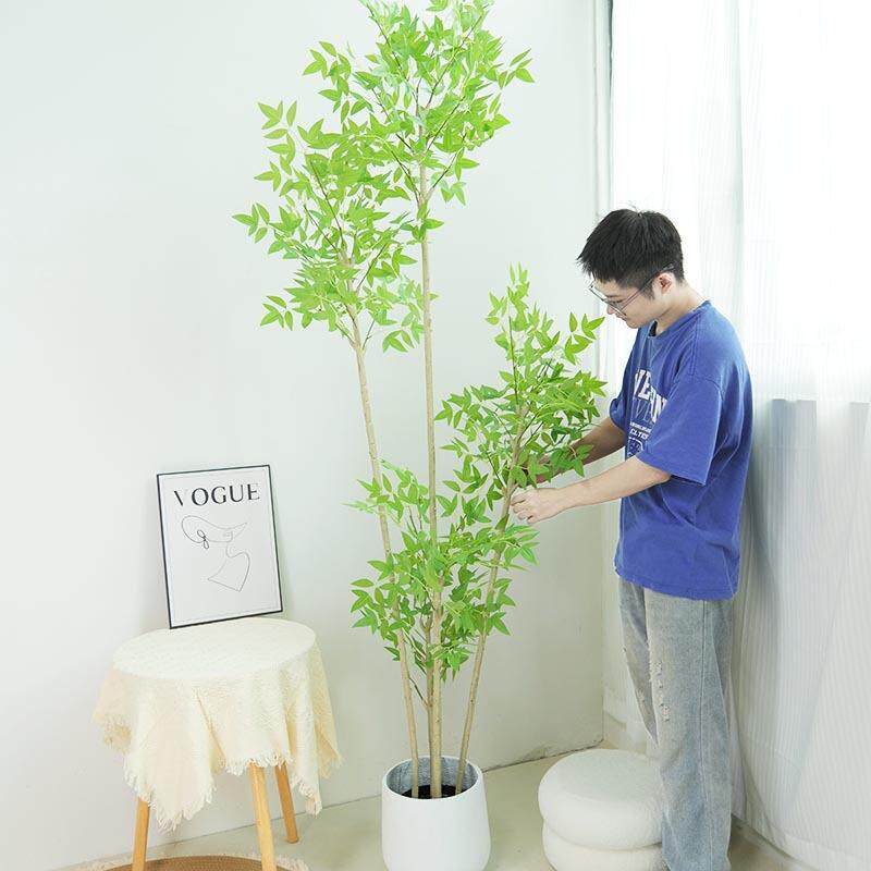 甄选仿真南天盆竹家居植仿生装饰花艺摆假件MZX植物仿真绿植物假