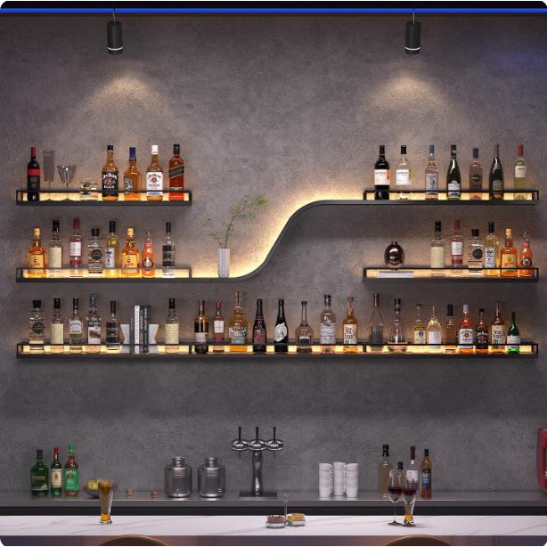 CH-壁铁吧吧台艺酒架壁挂式置物架酒餐厅墙上吧展示架工业风酒红