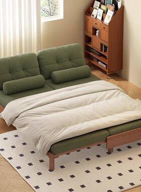 新款白蜡木沙发两床型折叠用小户客厅全单双JVQ人灯芯绒实木沙发