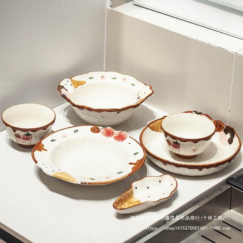 创可爱碗盘筷勺陶餐具吃饭碗汤碗面碗意沙拉碗瓷盘子汤盘Z1204菜