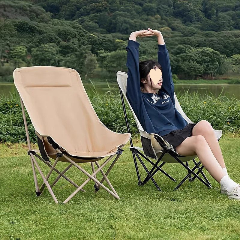 高靠背户外折叠椅月亮椅露营野餐椅子沙滩便携凳子野外写生钓鱼椅