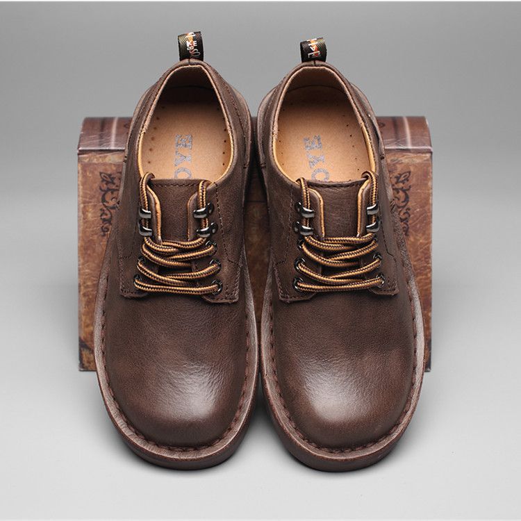 新款大头皮鞋男头层牛皮真皮圆头大头鞋男士休闲工装鞋复古马丁