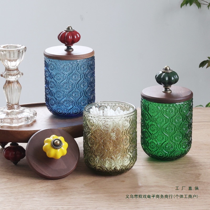 复古美式玻璃棉签收纳盒创意棉棒牙签筒牙线罐装饰摆件法式高颜值