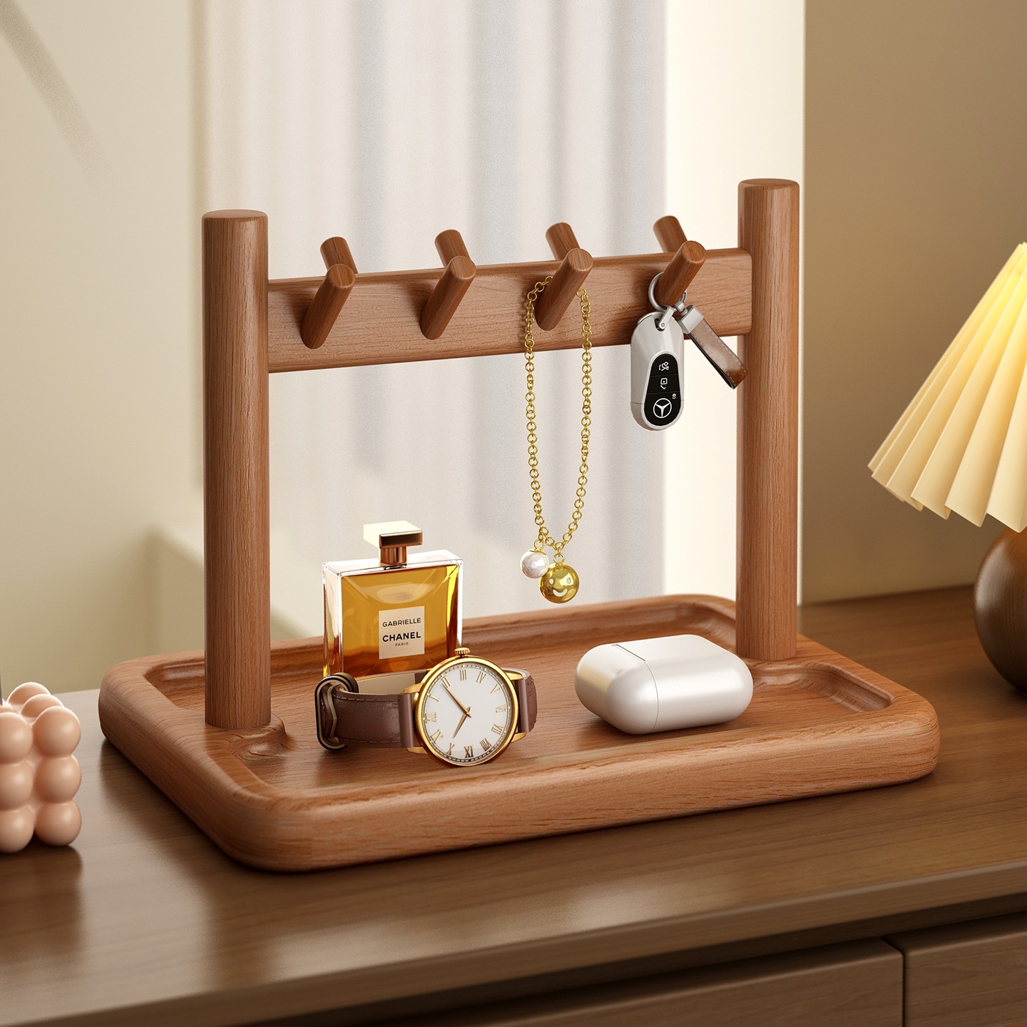 玄关钥匙置物架小型实木挂件架客厅杂物整理桌面多功能收纳架