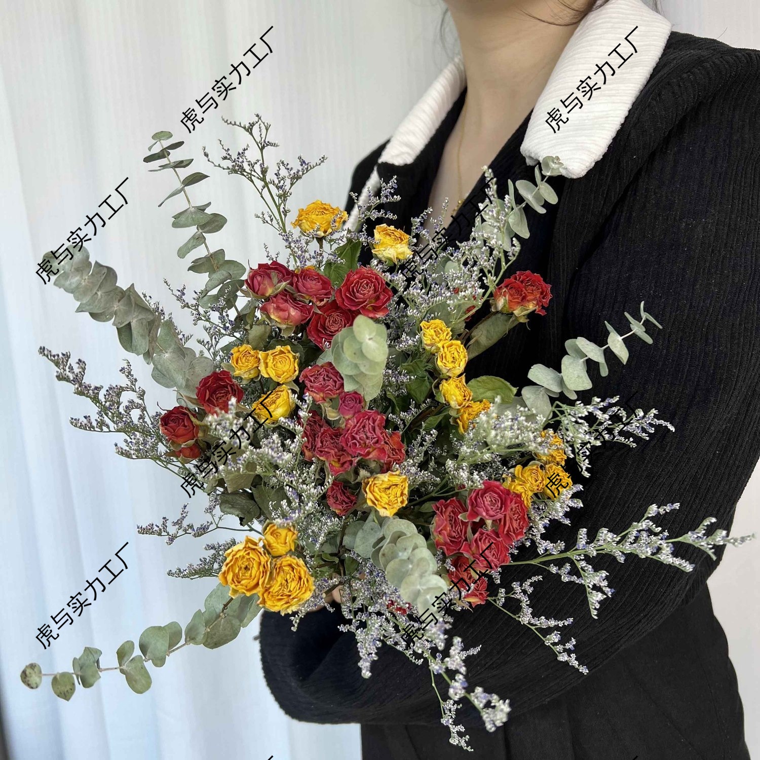 干花花束多头玫瑰尤加利风干真花教师节礼物客厅装饰摆件家居摆设