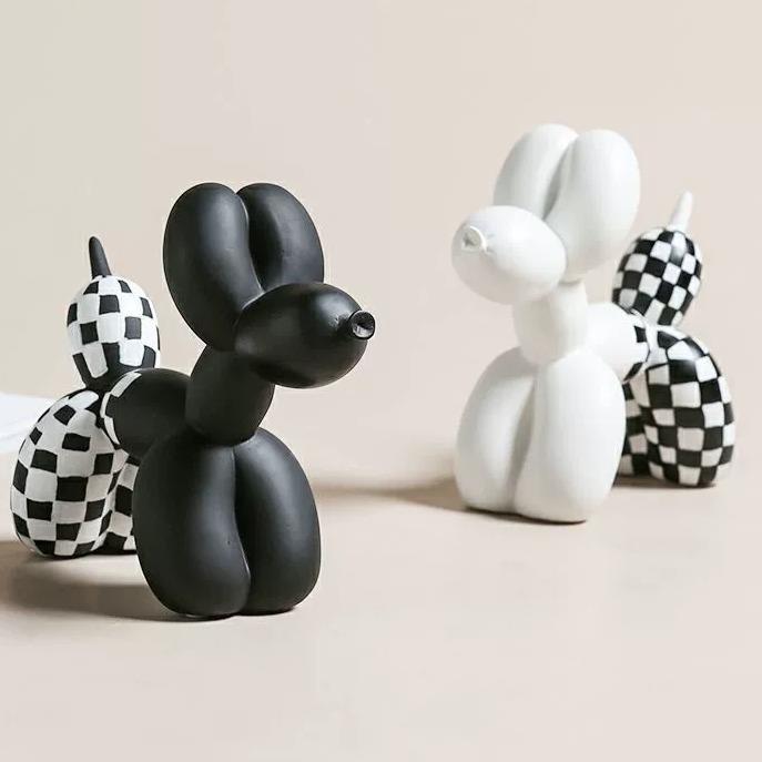 北欧现代创意棋盘格狗轻奢树脂感桌面客厅电视柜装饰可爱摆件