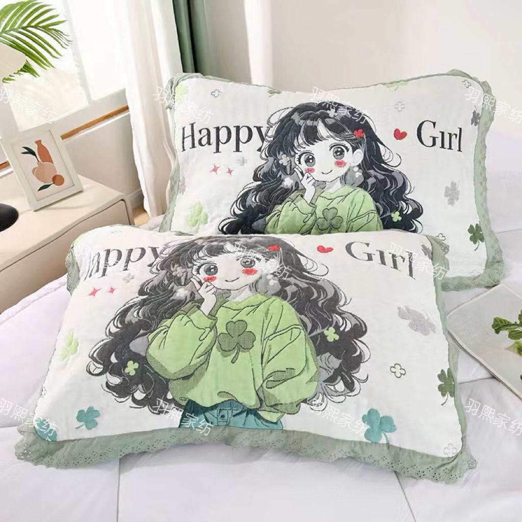 加大新款巾学生宿舍泡芙四季通用纯棉纱枕头高档布枕巾一对装厚款