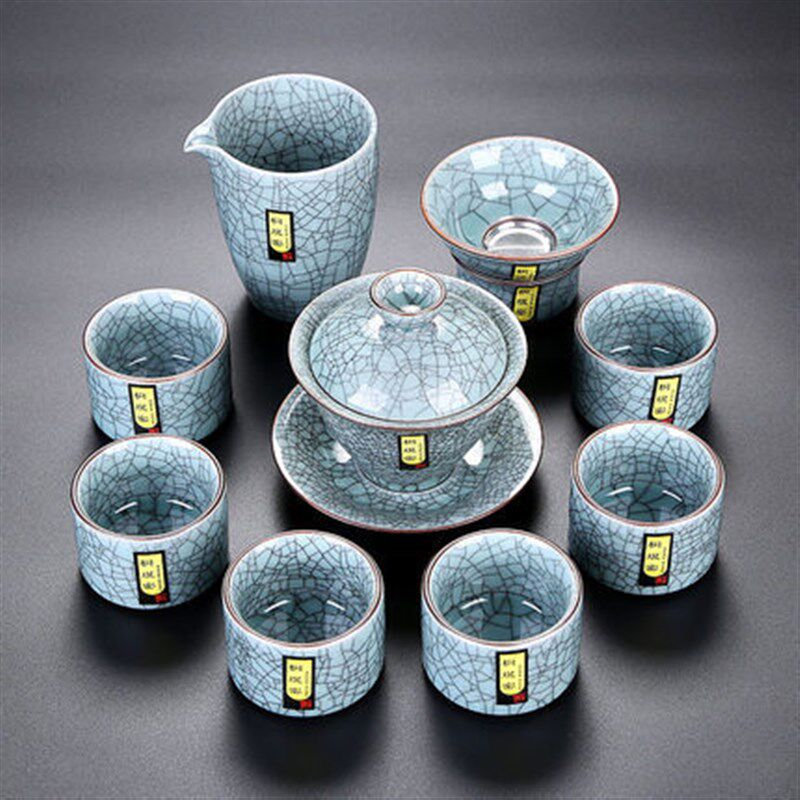速发青瓷传世哥窑开片冰裂纹茶具套装陶瓷功夫茶壶整套商务礼品随