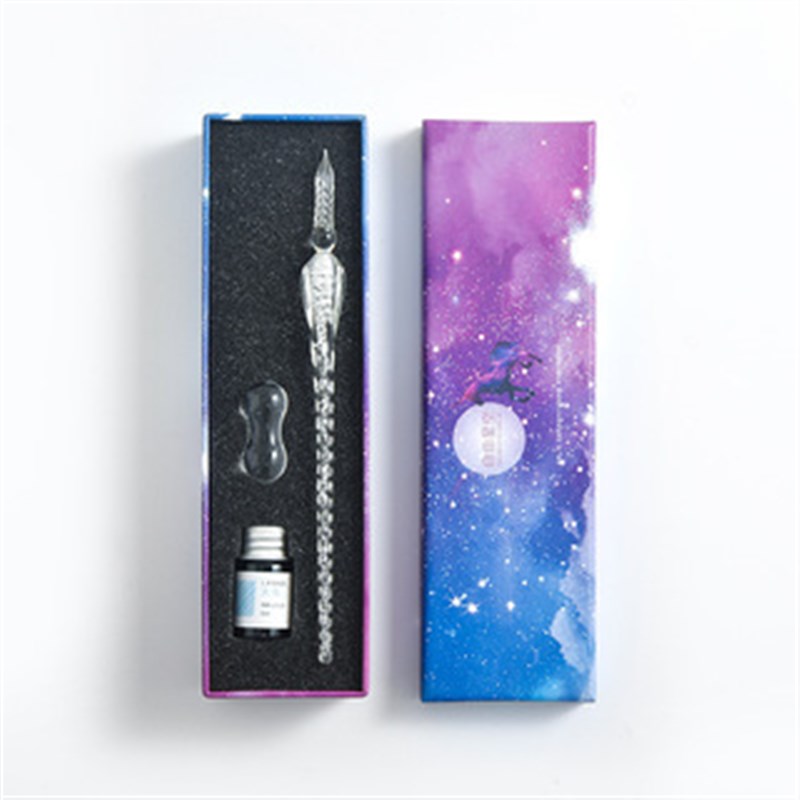 速发水晶玻璃笔蘸水笔星空笔学生用沾墨水创意可爱生日套装礼品笔