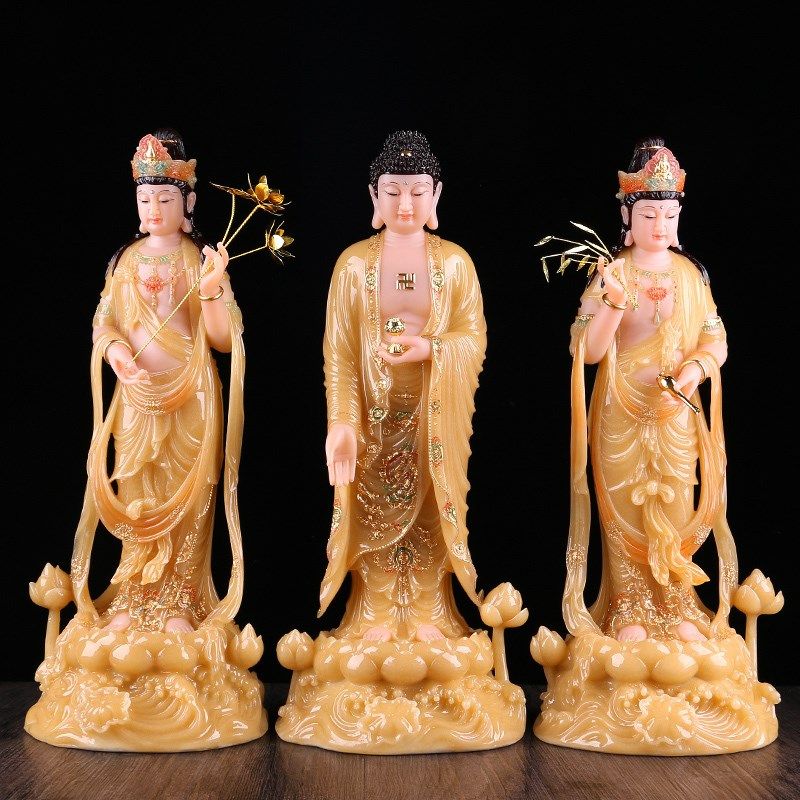 速发汉白玉黄玉西方三圣神像阿弥陀佛观音菩萨大势至菩萨家用供奉