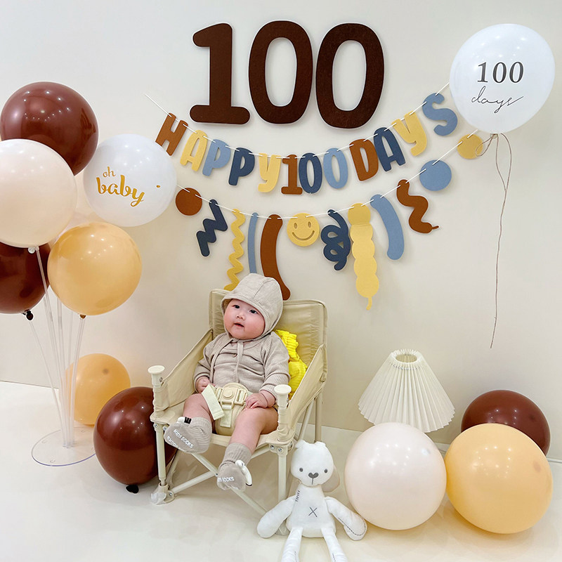 速发宝宝百日宴布置风百天仪式装饰拍照家里100天纪念日气球背景