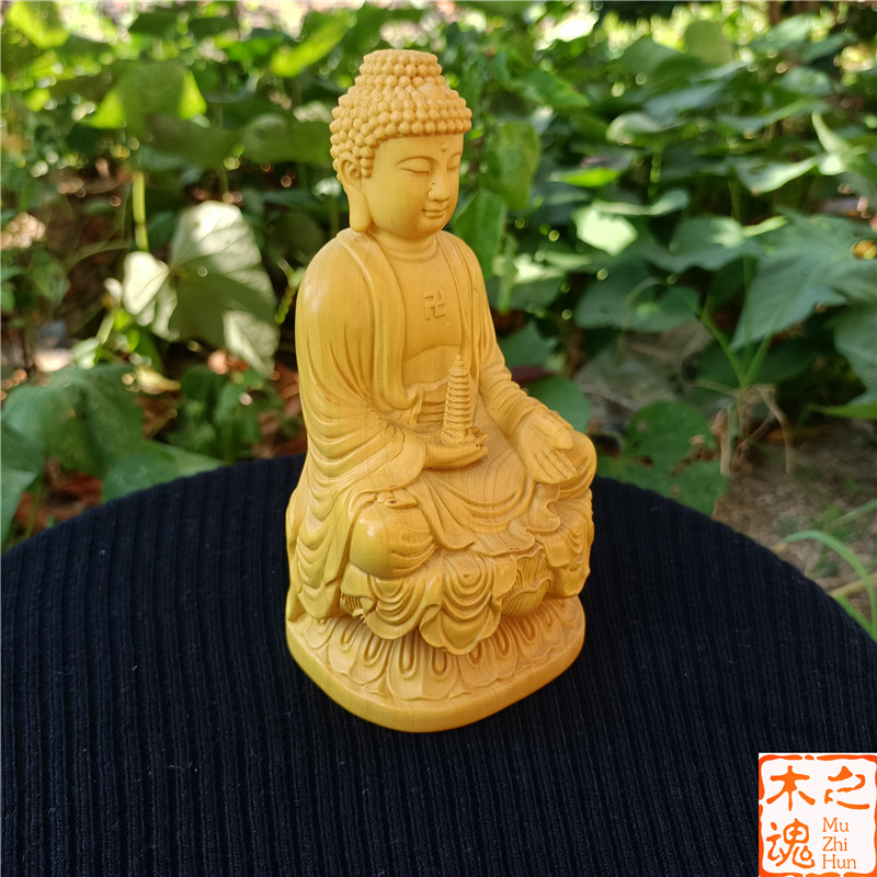 速发黄杨木雕刻客厅家居供奉汽车摆件药师佛释迦摩尼佛像保平安工