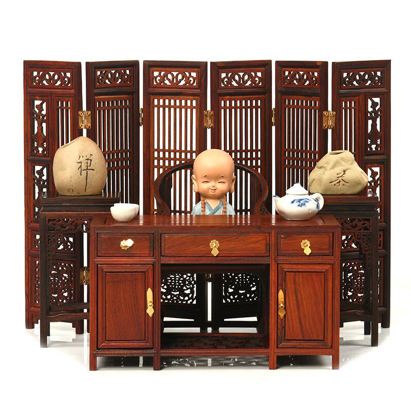 速发红木迷你微缩家具仿古明清家具模型圈椅小屏风中式实木小摆件